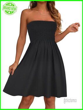 Strapless Tube Top Sundress Summer Beach Cover Up A-Line Mini Dress